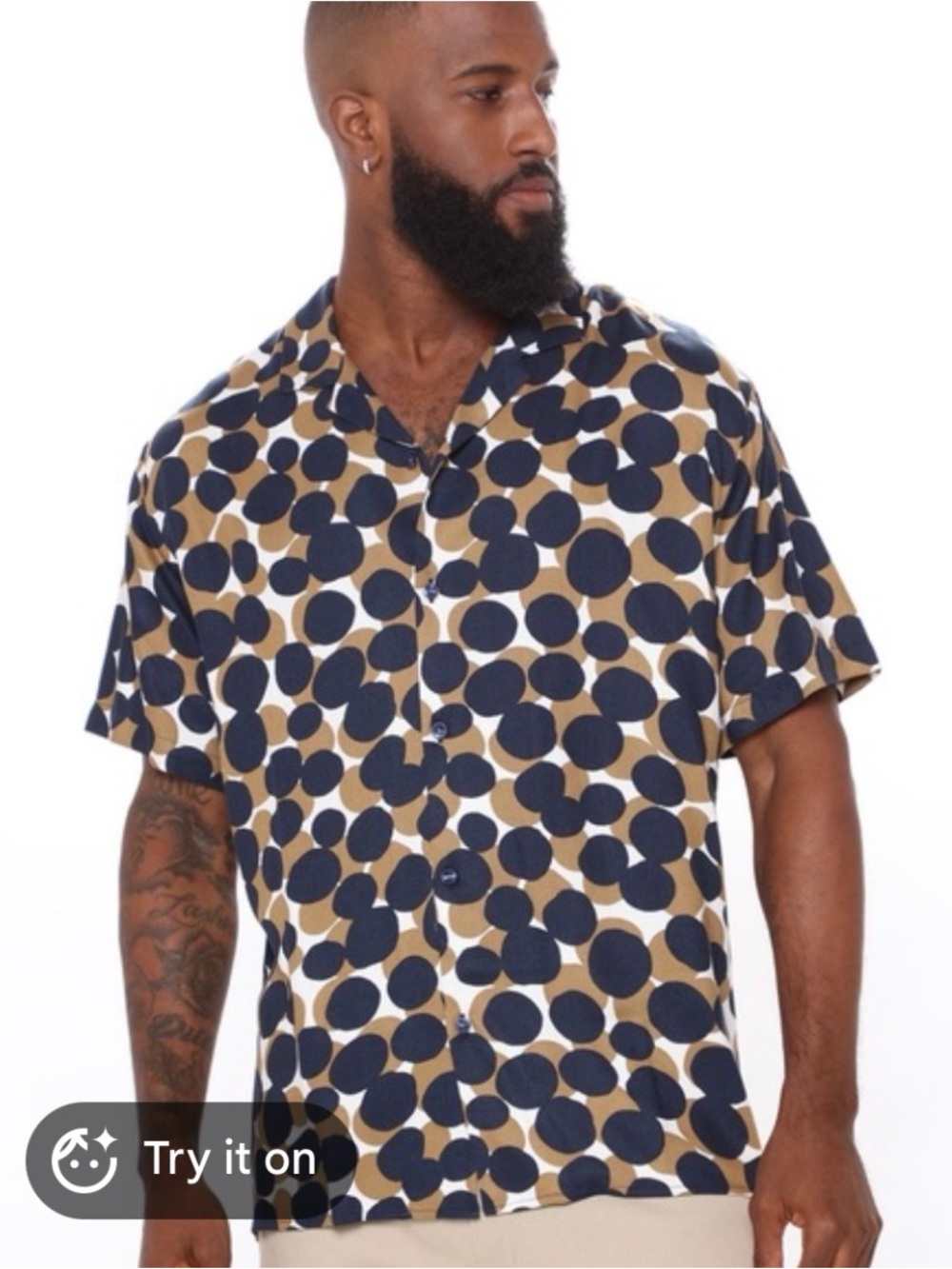Men’s Blue & Tan Polka Dot Button-Down Shirt
